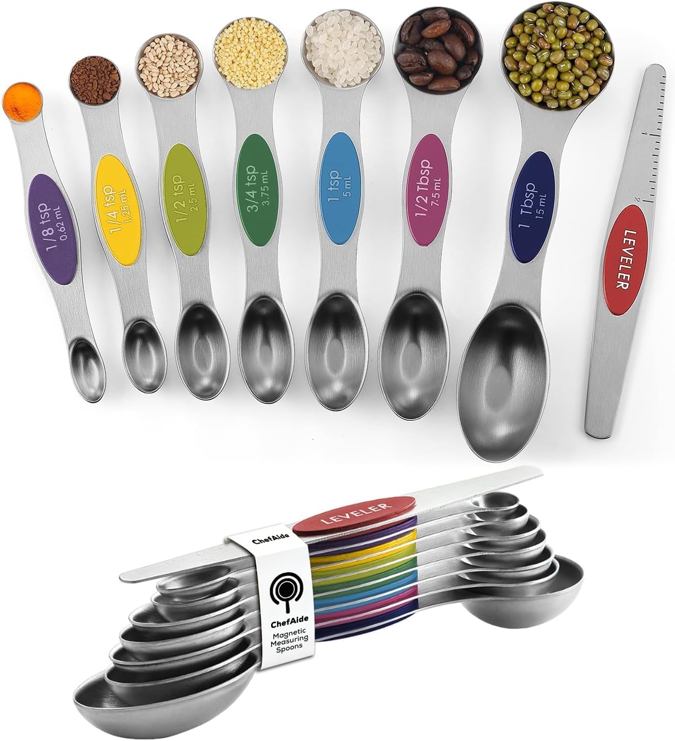 8 Stainless Steel Magnetic Measuring Spoons Set